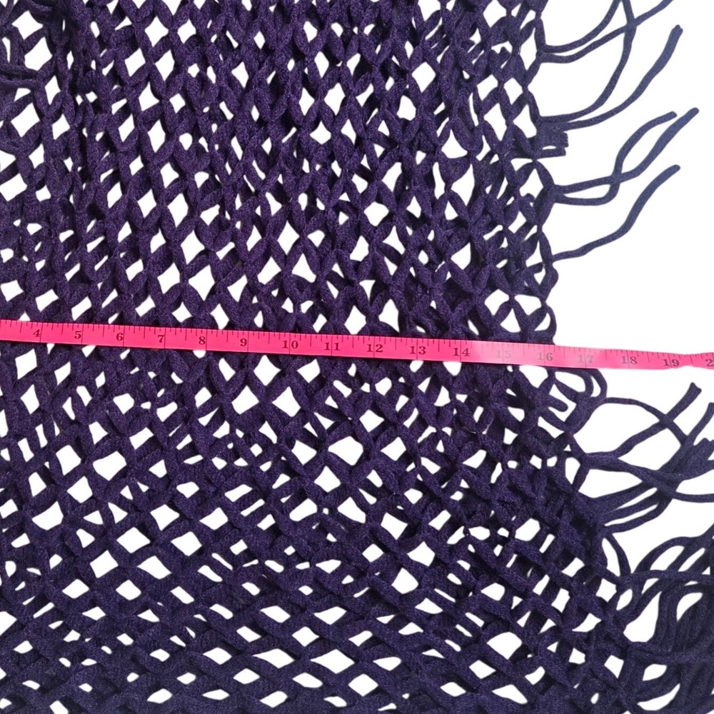 Steve Madden Witchy Whimsical Goth Purple Open Knit Crochet Fringe Shawl Scarf - Picture 6 of 11
